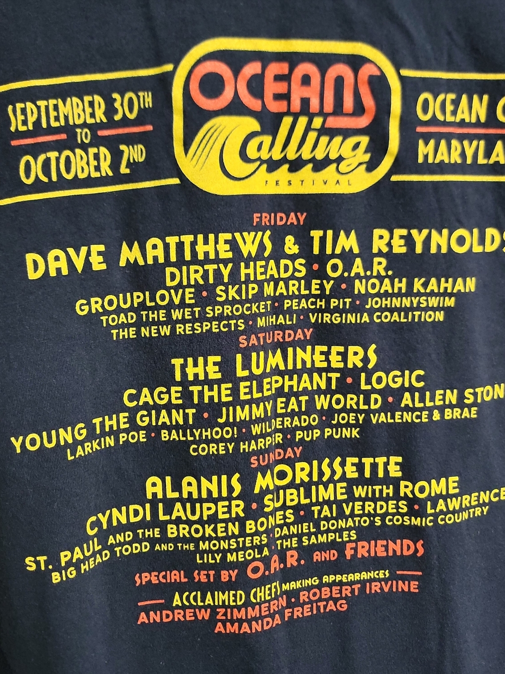 2022 Oceans Calling Festival Short Sleeve T-Shirt- Navy Blue - Size L -Big Names